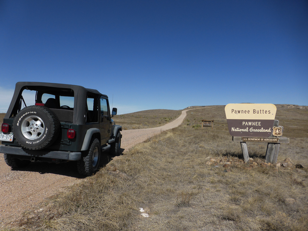 Arriving at Pawnee Buttes, aka "Rattlesnake Buttes" in the book